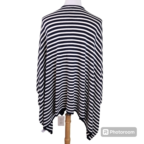 NWT Talbots Nautical Striped Blue White Cape Poncho Wrap Open Front - Picture 2 of 6